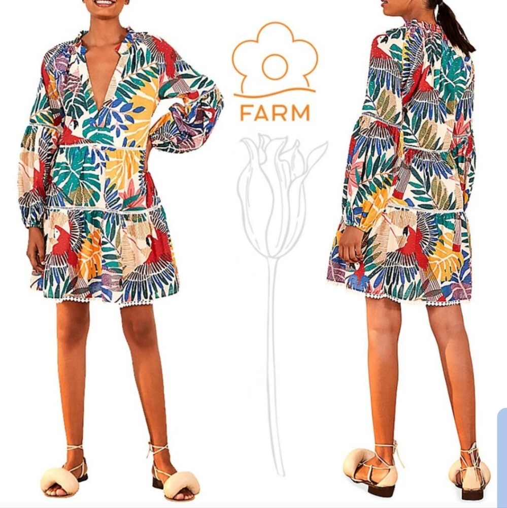 FARM Rio Off White Macaw Mini Dress. XS.  Oversized  Never Worn.